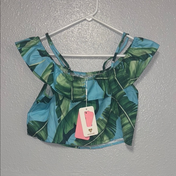 Green and Blue Athletic Shorts with Tropical Leaf Design - Picture 7 of 13